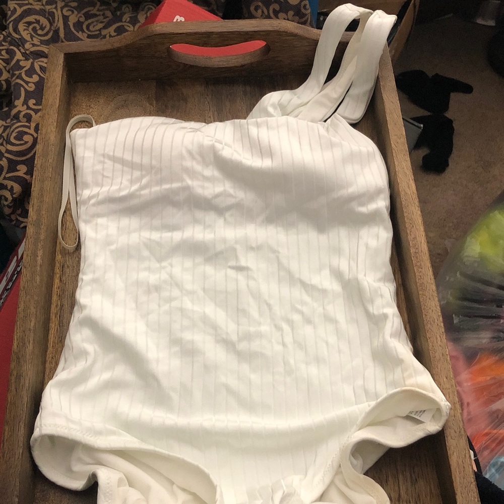 Aerie White Ribbed One Piece Swimsuit Please read description